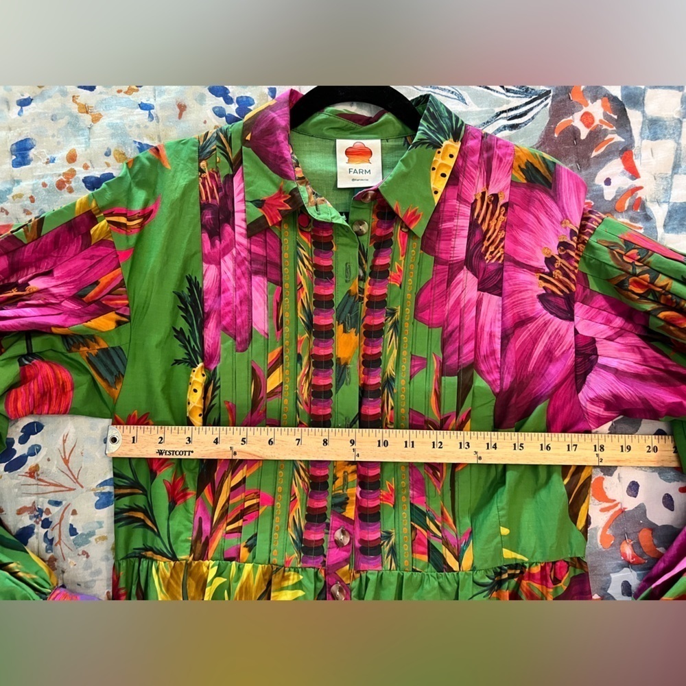 FARM RIO M Flowers Balloon Sleeve Maxi ShirtDress - Picture 9 of 16
